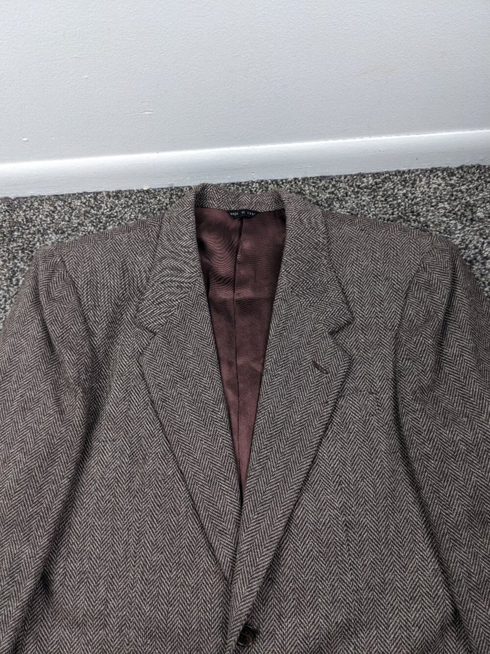 Vintage 70s Sears Mens Store Sport Coat Tweed Linen Wool Herringbone Brown 40R